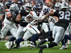 El corredor de los Broncos, RJ Harvey, tuvo una actuación dura contra los Raiders