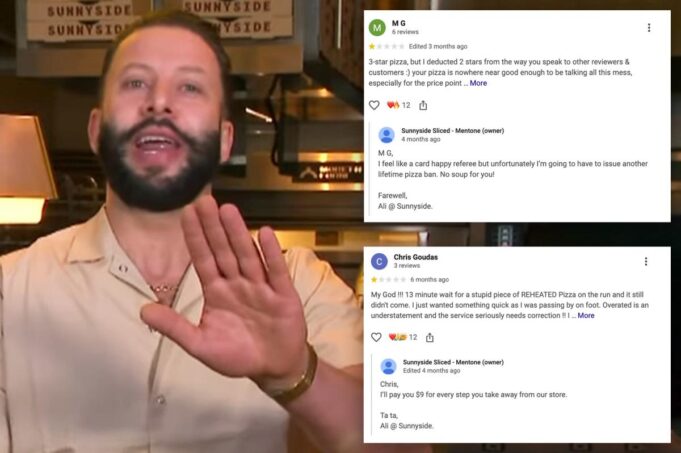 El propietario de una pizzería australiana, Ali Cengiz, defiende las respuestas ‘descaradas’ a las malas críticas mientras se vuelve viral