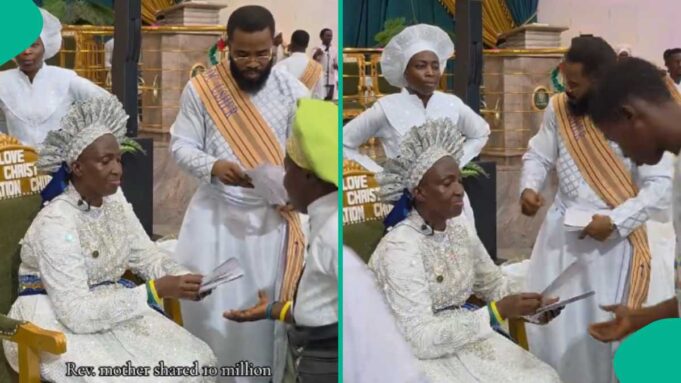 Vídeo: Según se informa, la reverenda madre comparte 10 millones de naira con miembros de la iglesia en Lagos, los nigerianos reaccionan