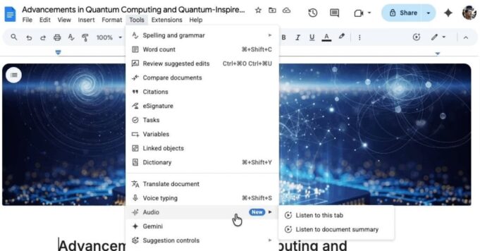 Google Docs lanza resúmenes de audio con tecnología Gemini