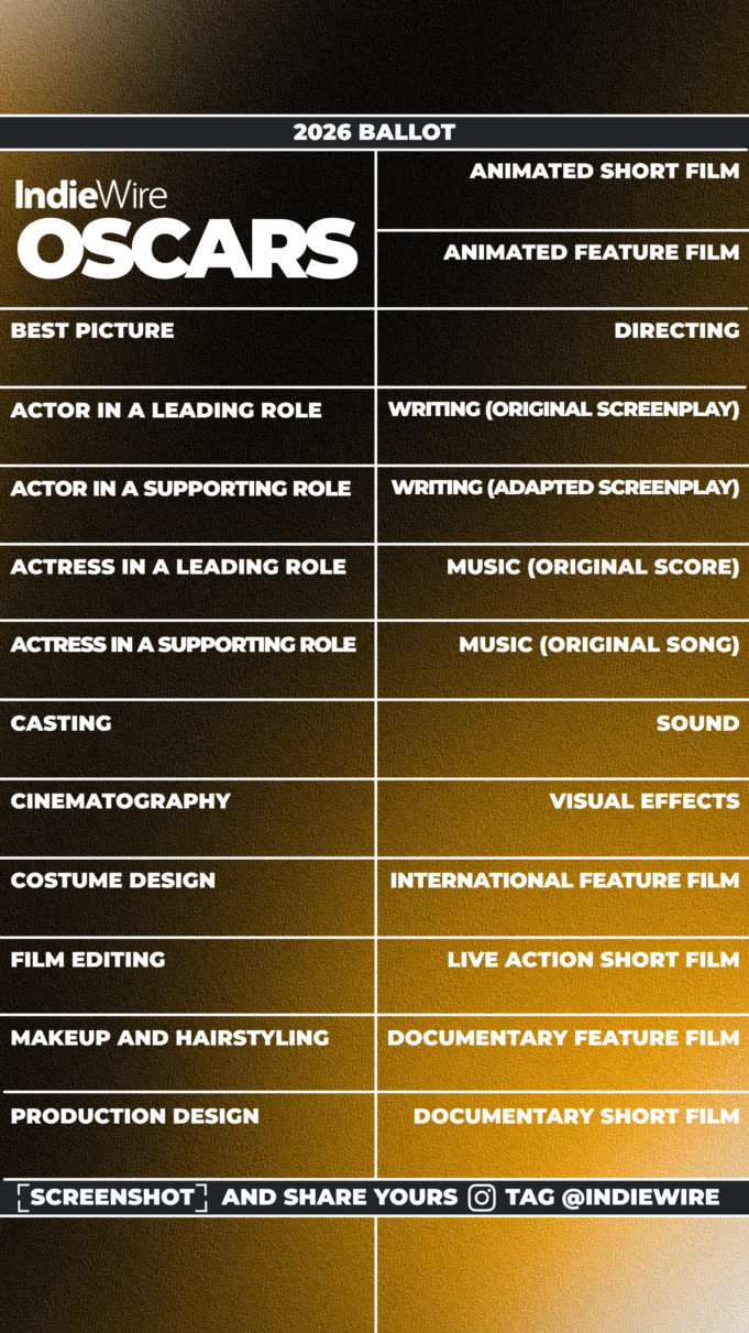 La boleta de los Oscar 2026 de IndieWire