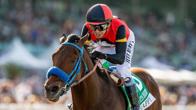 Mike Smith monta a So Happy hacia la victoria en el Derby de Santa Anita