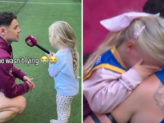 Piper, la hija de Lachie Neale, lo acompaña en el MCG