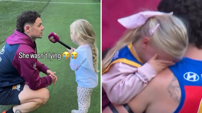 Piper, la hija de Lachie Neale, lo acompaña en el MCG