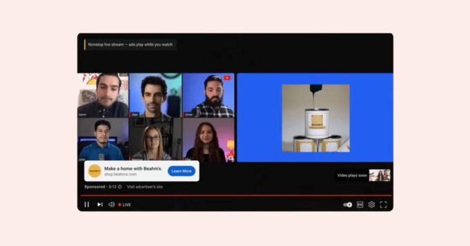 Los anuncios de YouTube aparecen en el feed de suscripciones a medida que los anuncios uno al lado del otro llegan a más contenido en vivo