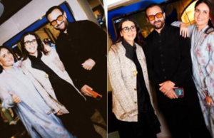 Kareena Kapoor y Saif Ali Khan llegan con estilo a la proyección de su hermana Karisma Kapoor