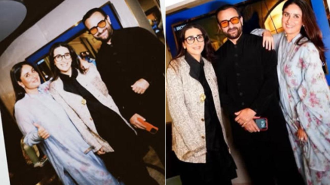 Kareena Kapoor y Saif Ali Khan llegan con estilo a la proyección de su hermana Karisma Kapoor
