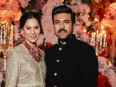 Upasana Konidela mira Peddi de Ram Charan con fanáticos en el teatro de Hyderabad