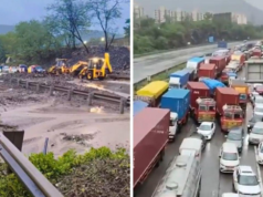 Autopista Pune-Mumbai y antigua carretera cerrada debido a que las fuertes lluvias provocan deslizamientos de tierra