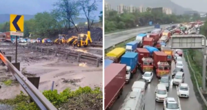Autopista Pune-Mumbai y antigua carretera cerrada debido a que las fuertes lluvias provocan deslizamientos de tierra