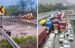 Autopista Pune-Mumbai y antigua carretera cerrada debido a que las fuertes lluvias provocan deslizamientos de tierra