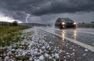 Alerta por fuertes tormentas en Córdoba: granizo en seco sorprendió en la Ruta 5